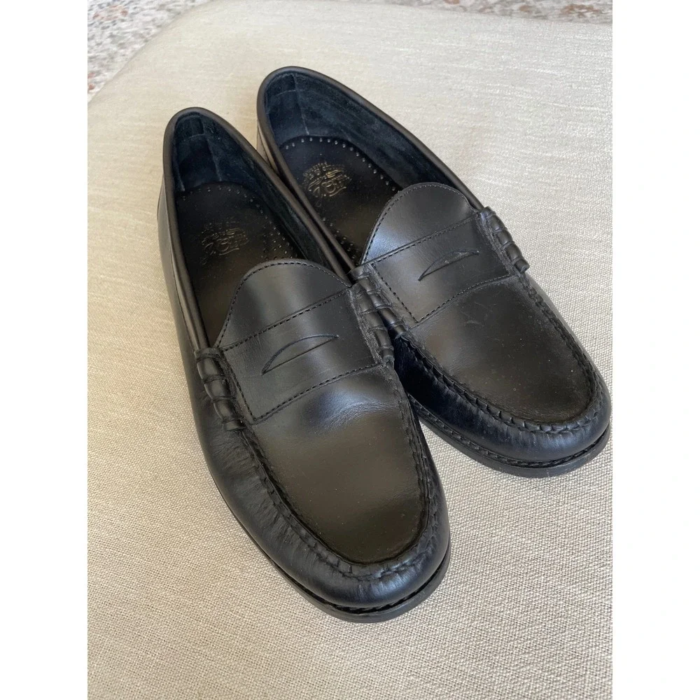J.Crew Mens Camden Black Leather Penny Loafers BJ009 Size 9 Slip On Dress Shoes